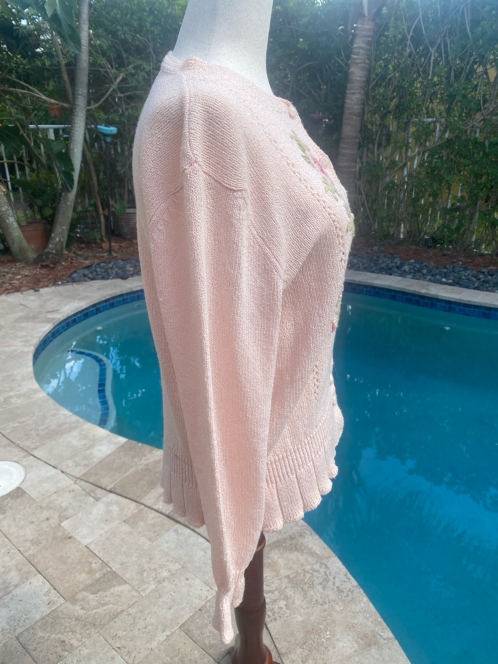 Vintage Pink Embroidered Button-Up Sweater Cardigan - Picture 4 of 11